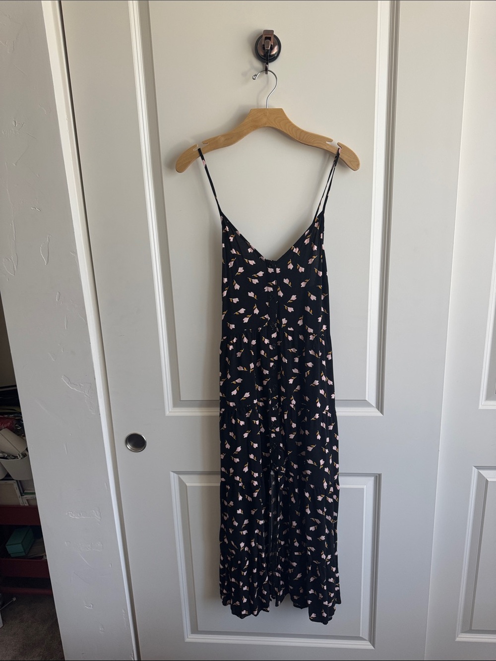 Band of Gypsies Black Maxi Dress with Pink Floral Motif
